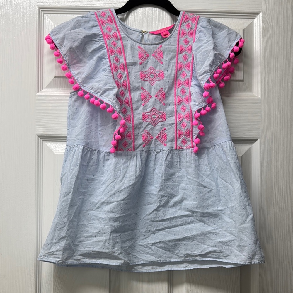 Lilly Pulitzer Blue Dress with Pink Embroidery
